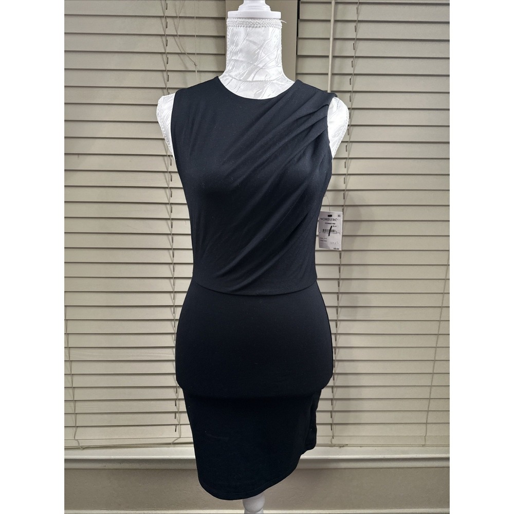 Open Edit Crew Neck Mini Dress Women's Size XXS Black Knit Stretch Sleeveless‎